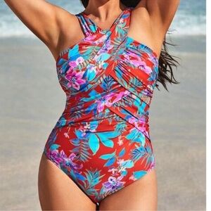 Swimsuits For All High Neck Floral One Piece Swimsuit